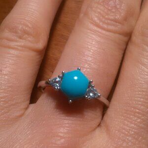 Sleeping Beauty Turquoise and Glacier Topaz Sterling Silver Ring (Size 8.75)